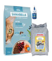 Sanabelle Life KITTEN 8kg / Kraikas AMORA Baby Pudra pilka 15L / Lašišų aliejus 100ml Sanabelle Life KITTEN 8kg / Kraikas AMORA Baby Pudra pilka 15L / Lašišų aliejus 100ml