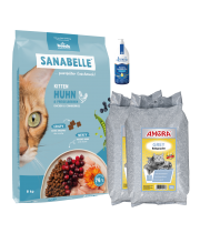 Sanabelle Life KITTEN 8kg / Kraikas AMORA Baby Pudra pilka 30L / Lašišų aliejus 100ml Sanabelle Life KITTEN 8kg / Kraikas AMORA Baby Pudra pilka 30L / Lašišų aliejus 100ml