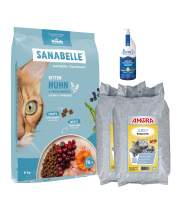 Sanabelle Life KITTEN 8kg / Kraikas AMORA Baby Pudra pilka 30L / Lašišų aliejus 250ml Sanabelle Life KITTEN 8kg / Kraikas AMORA Baby Pudra pilka 30L / Lašišų aliejus 250ml