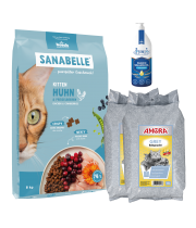 Sanabelle Life KITTEN 8kg / Kraikas AMORA Baby Pudra pilka 30L / Lašišų aliejus 500ml Sanabelle Life KITTEN 8kg / Kraikas AMORA Baby Pudra pilka 30L / Lašišų aliejus 500ml