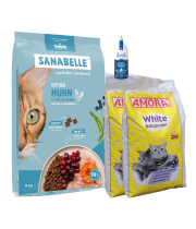 Sanabelle Life KITTEN 8kg + Lašišų aliejus 100ml + Kraikas AMORA Baby Pudra balta 15L x 2 Sanabelle Life KITTEN 8kg + Lašišų aliejus 100ml + Kraikas AMORA Baby Pudra balta 15L x 2