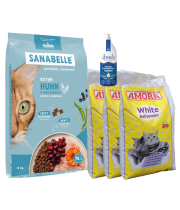 Sanabelle Life KITTEN 8kg + Lašišų aliejus 250ml + Kraikas AMORA Baby Pudra balta 15L x 3 Sanabelle Life KITTEN 8kg + Lašišų aliejus 250ml + Kraikas AMORA Baby Pudra balta 15L x 3