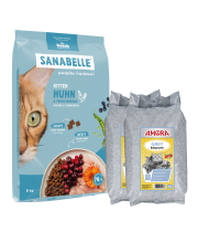 Sanabelle Life KITTEN 8kg + Kraikas AMORA Baby Pudra pilka 15L x 2 Sanabelle Life KITTEN 8kg + Kraikas AMORA Baby Pudra pilka 15L x 2